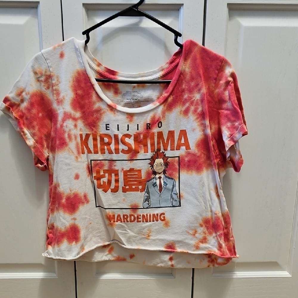 Eijiro Kirishima Hardening Red and White Tie-Dye Graphic Crop Top